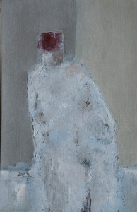 assise sur fond bicolore, huile