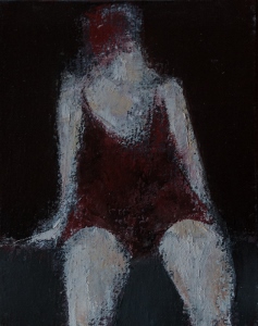 femme au maillot rouge, huile 19x24 cm