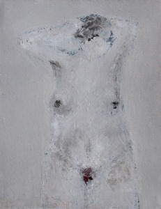 femme faisant son chignon, huile 19x24 cm