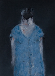 la blouse bleue, huile 24x32 cm 42x52